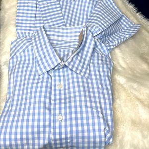 🏁MENs Luxury made in Hong Kong, light weight cotton, blue gingham, SZ LG